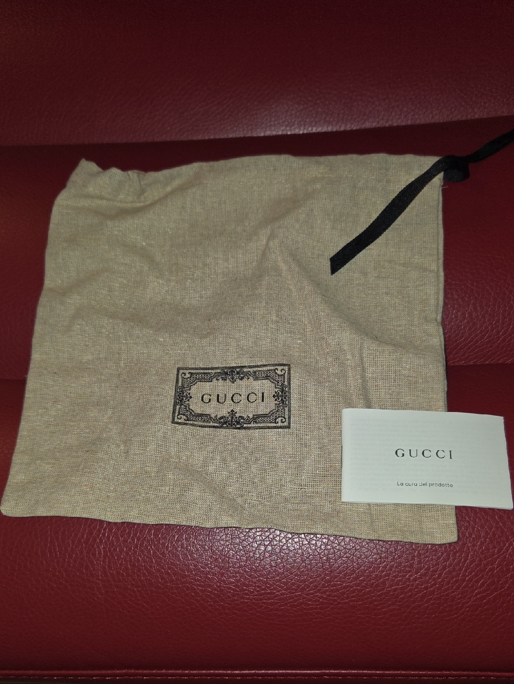 Gucci Beige and Black Branded Drawstring Pouch